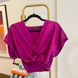 Zara Women's Plum Twist Front Blouse Satin Size Xs